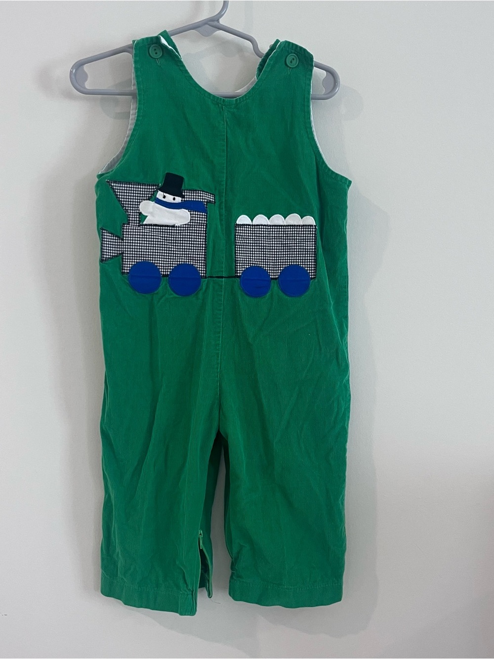 Funtasia Too Toddler Boys Green Corduroy Overalls With Appliqué Train 2T